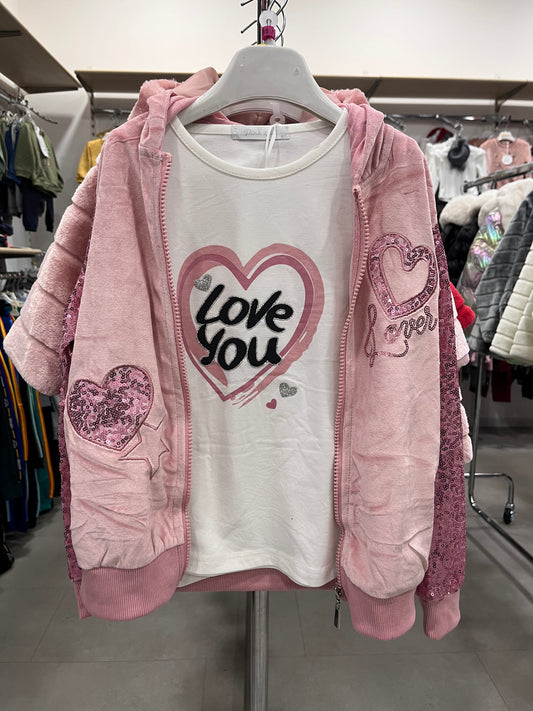 COMPLETO LOVE PINK STRAWS  ROSA  3 PEZZI