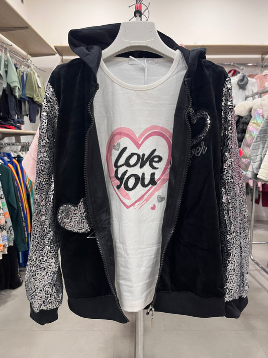 COMPLETO LOVE PINK STRAWS  NERO 3 PEZZI